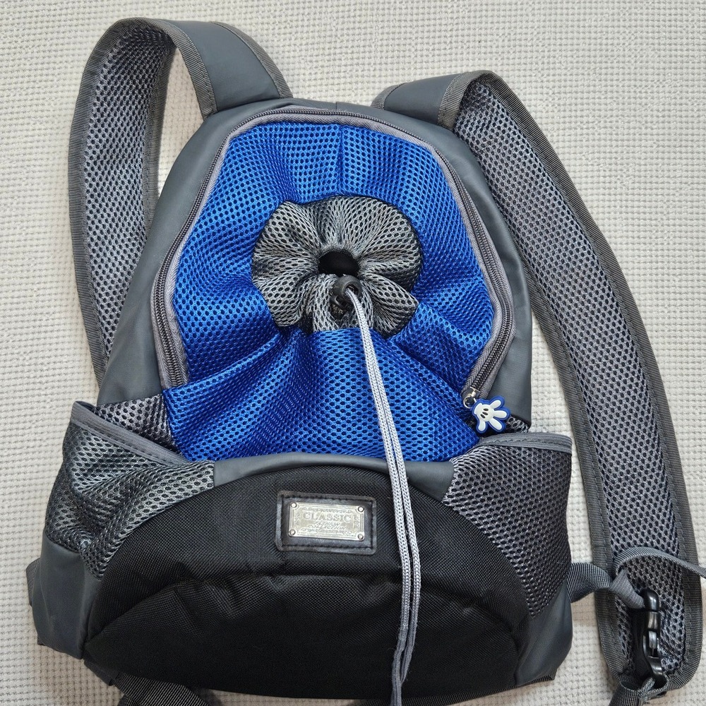 Classic Fashion Collection Pet Carrier Backpack Blue Grey Mesh Small Dog Cat 12" - Picture 7 of 9